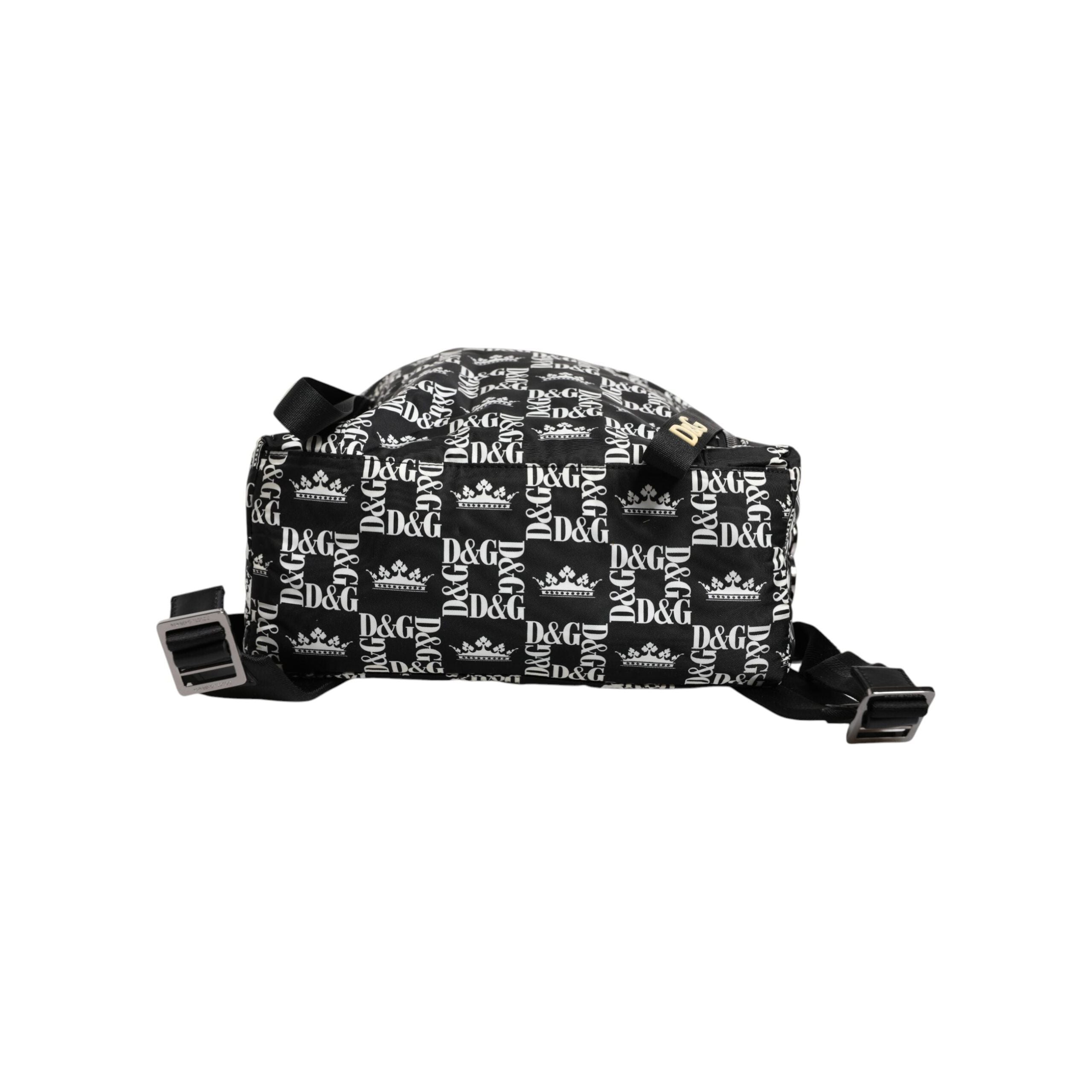 Luxour, Dolce & Gabbana Black White Crown Printed Nylon School Backpack Bag, 