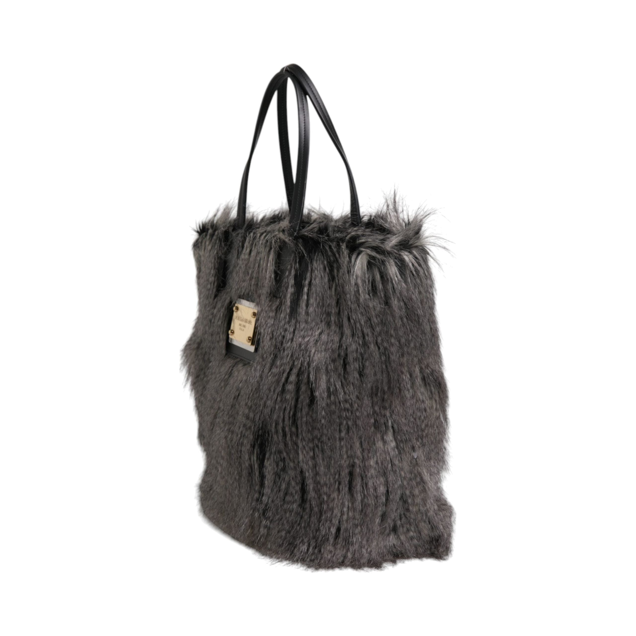 Luxour, Dolce & Gabbana Black Oversize Faux Fur Shopping Tote Bag, 