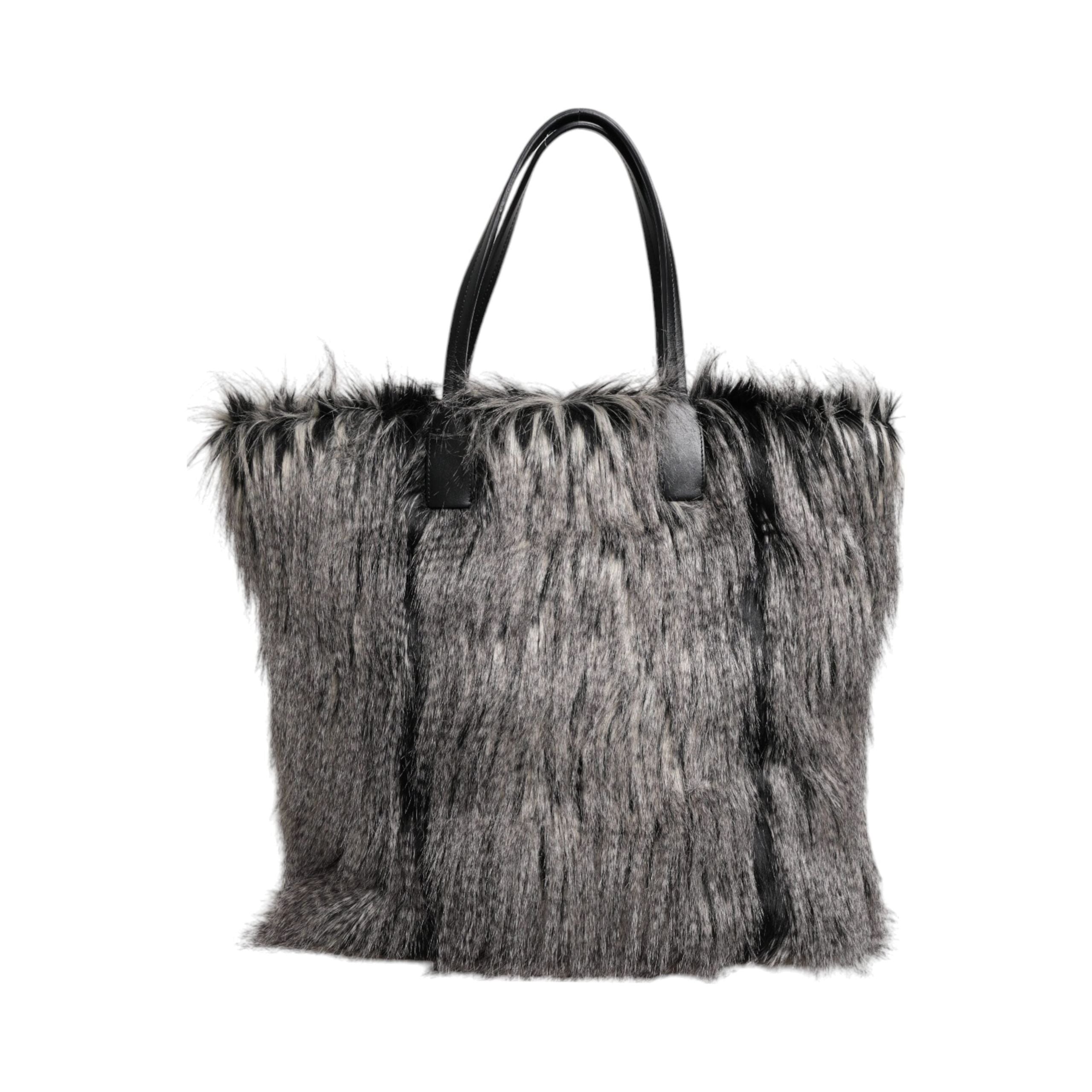 Luxour, Dolce & Gabbana Black Oversize Faux Fur Shopping Tote Bag, 