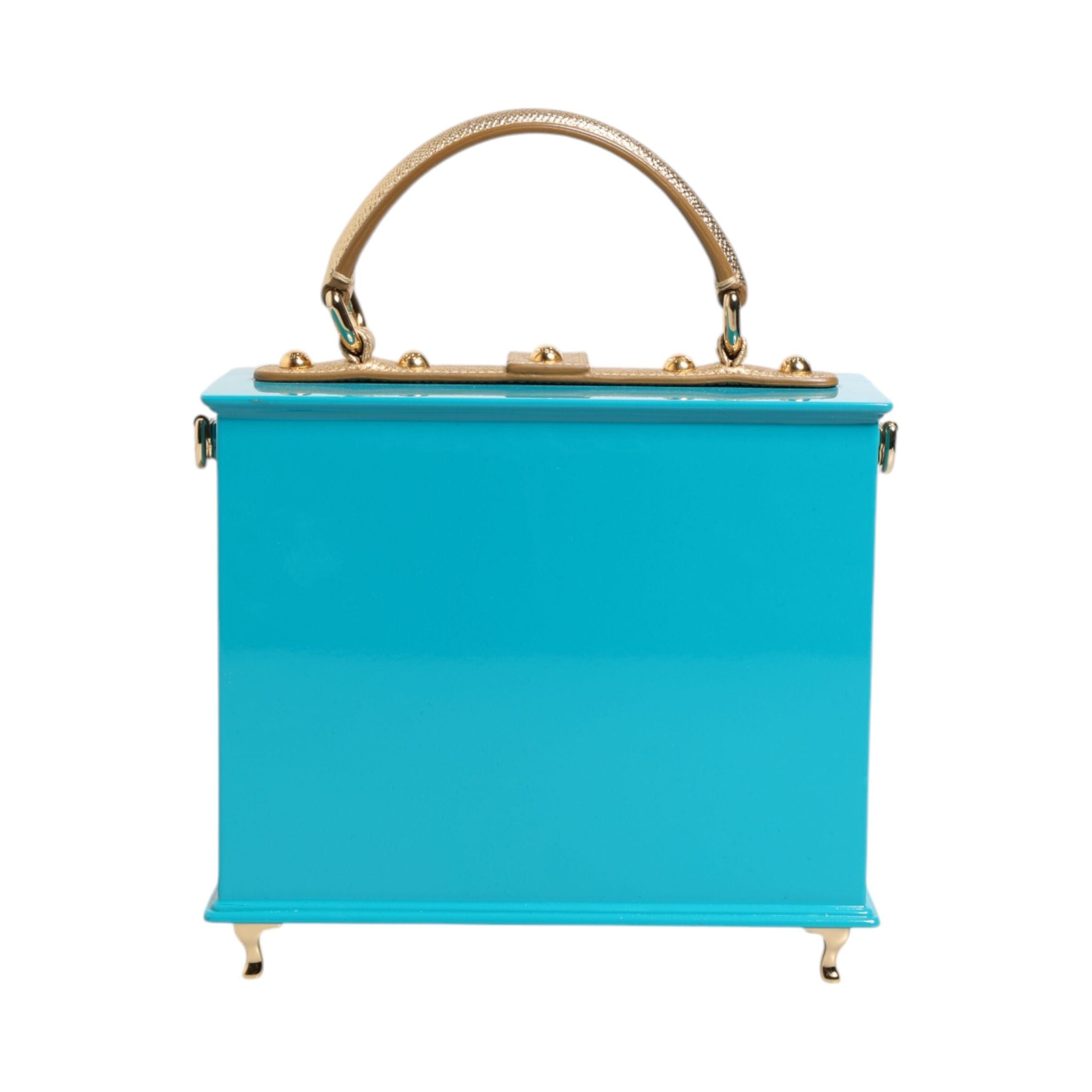 Luxour, Dolce & Gabbana Turquoise Gold Acrylic Leather Miss Dolce Top Handle Bag, 