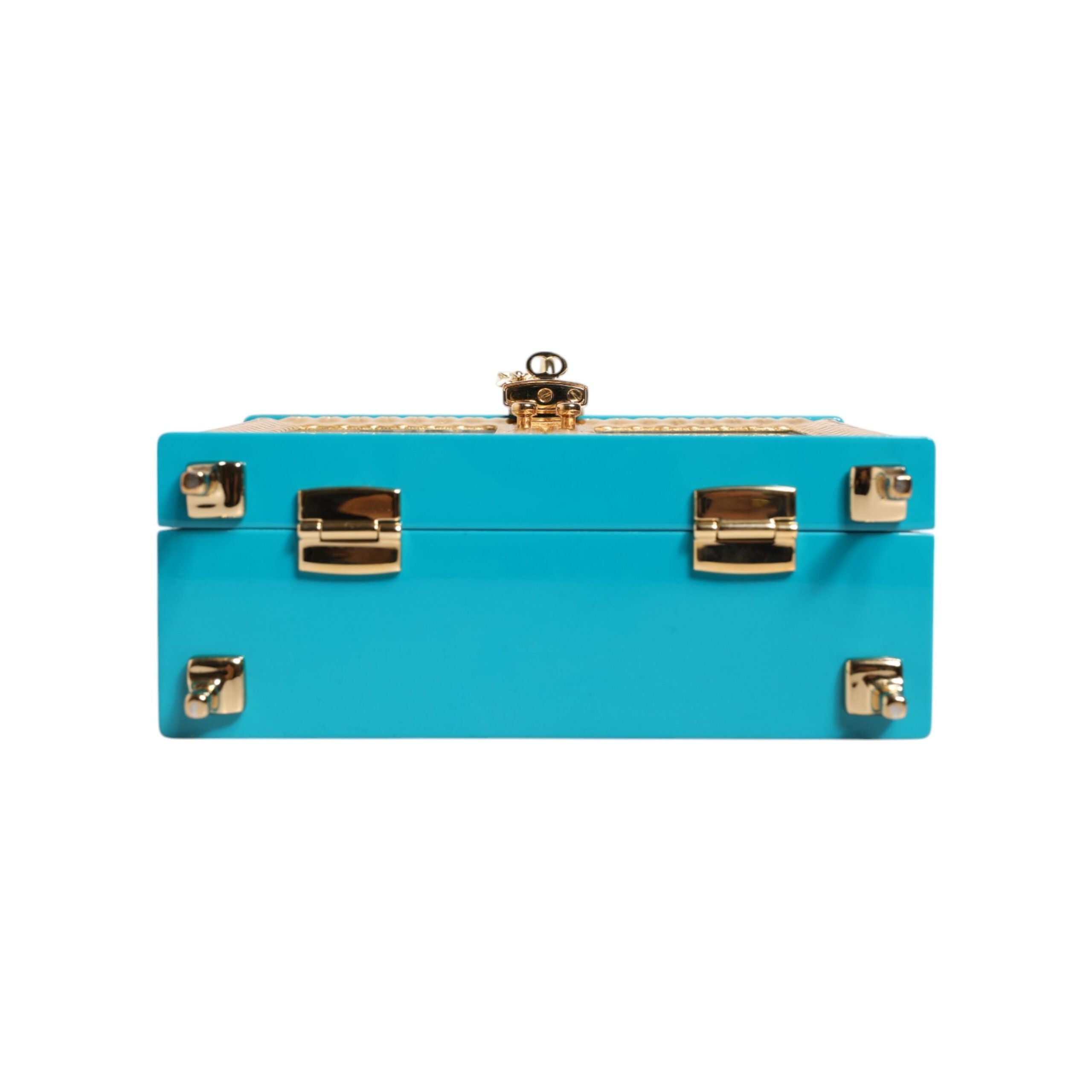 Luxour, Dolce & Gabbana Turquoise Gold Acrylic Leather Miss Dolce Top Handle Bag, 