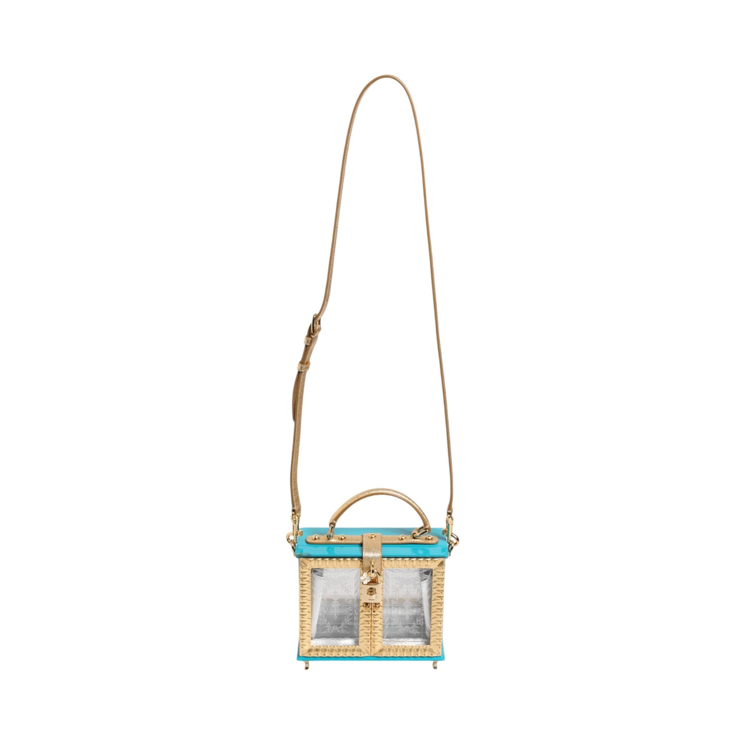 Luxour, Dolce & Gabbana Turquoise Gold Acrylic Leather Miss Dolce Top Handle Bag, 