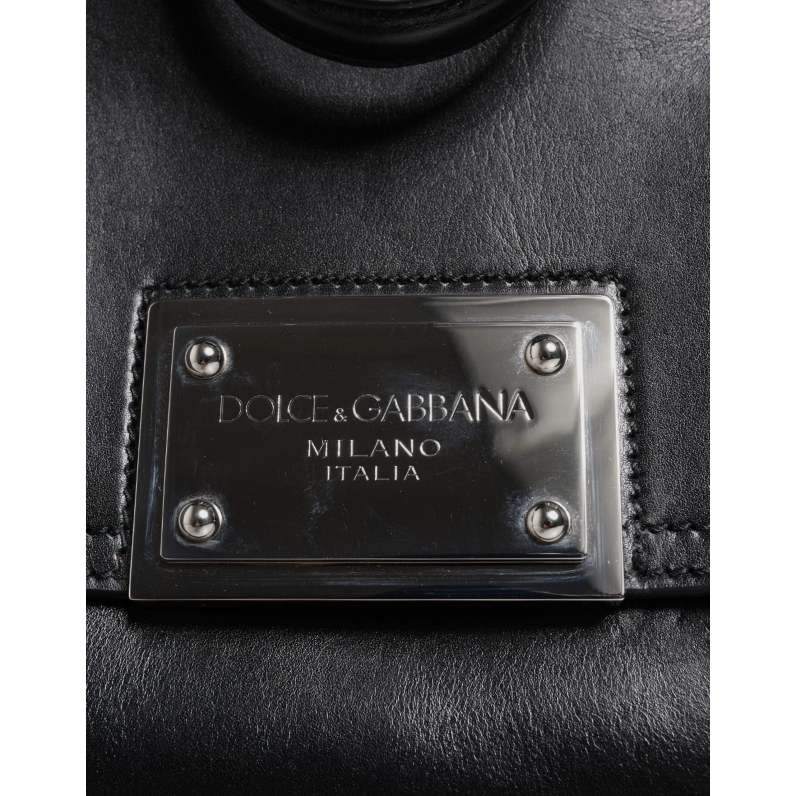 Luxour, Dolce & Gabbana Black Calfskin Leather SICILY Logo Plaque Top Handle Bag, 