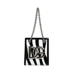 Luxour, Dolce & Gabbana Black White Zebra Patchwork Logo Plaque Shoulder Bag, 