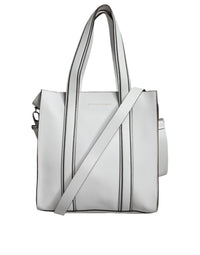 Thumbnail for Luxour, Brunello Cucinelli White Leather Logo Shoulder Strap Shopping Tote Bag, 