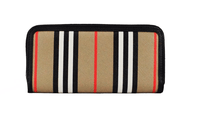 Thumbnail for Luxour, Burberry Ellerby Black Leather Icon Stripe Canvas Zip Around Continental Wallet, 