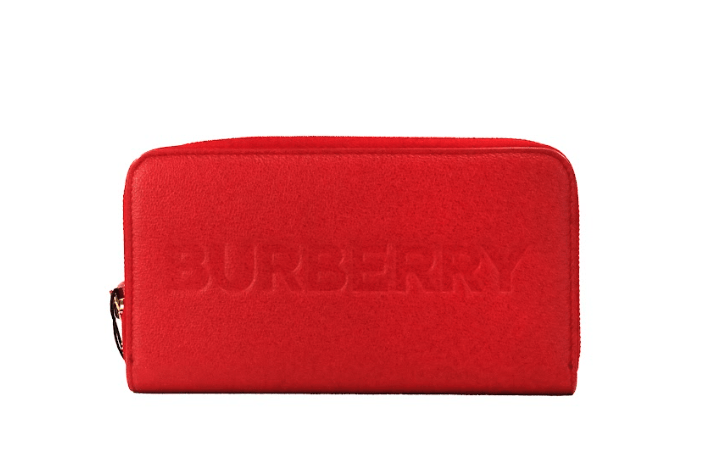 Luxour, Burberry Elmore Red Embossed Logo Leather Continental Clutch Wallet, 