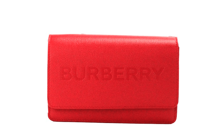 Luxour, Burberry Hampshire Small Red Embossed Logo Smooth Leather Crossbody Bag, 