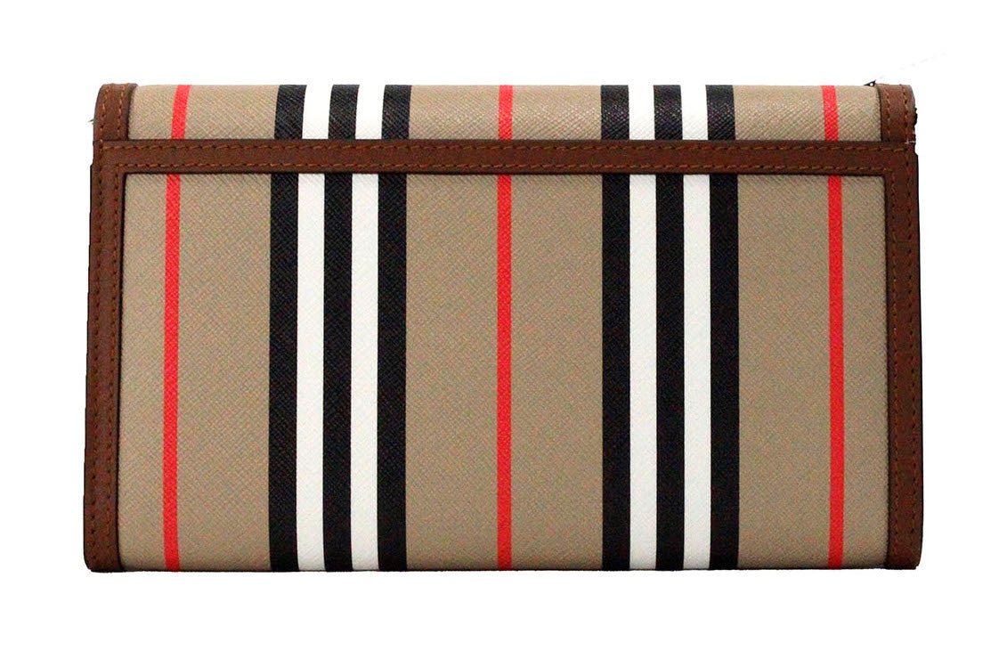 Luxour, Burberry Hannah Icon Stripe Archive Tan E-Canvas Leather Wallet Crossbody Bag, 