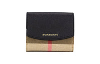 Thumbnail for Luxour, Burberry Luna Black Grained Leather House Check Canvas Coin Pouch Snap Wallet, 