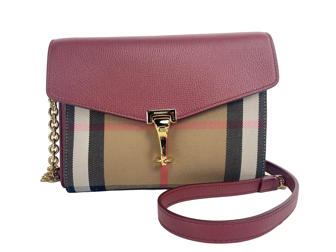 Luxour, Burberry Macken Small Crimson House Check Leather Crossbody Bag, 