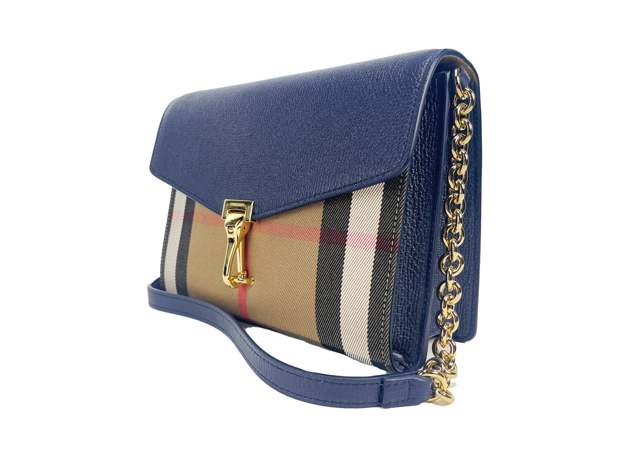 Luxour, Burberry Macken Small Regency Blue House Check Leather Crossbody Bag, 