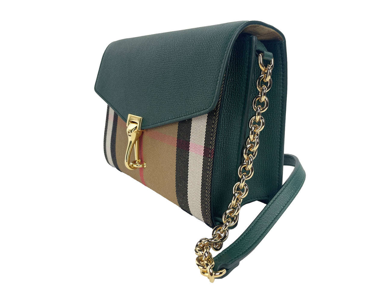 Luxour, Burberry Macken Small Vintage Green House Check Leather Crossbody Bag, 