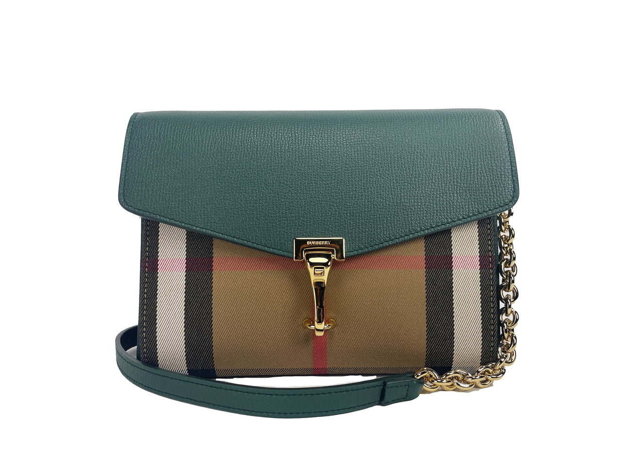 Luxour, Burberry Macken Small Vintage Green House Check Leather Crossbody Bag, 