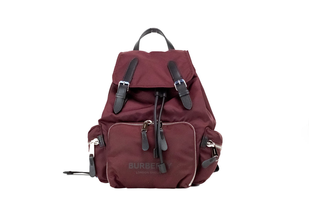 Luxour, Burberry Medium Burgundy Econyl Nylon Rucksack Drawstring Backpack Bookbag, 