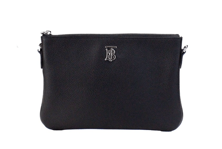 Luxour, Burberry Peyton Monogram Black Leather Pouch Crossbody Bag Purse, 