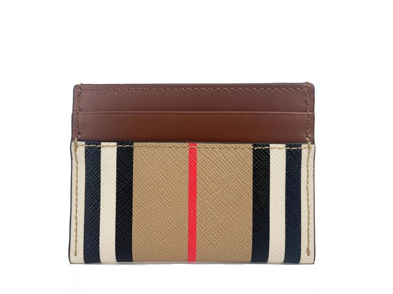 Luxour, Burberry Sandon Tan Canvas Check Printed Leather Slim Card Case Wallet, 