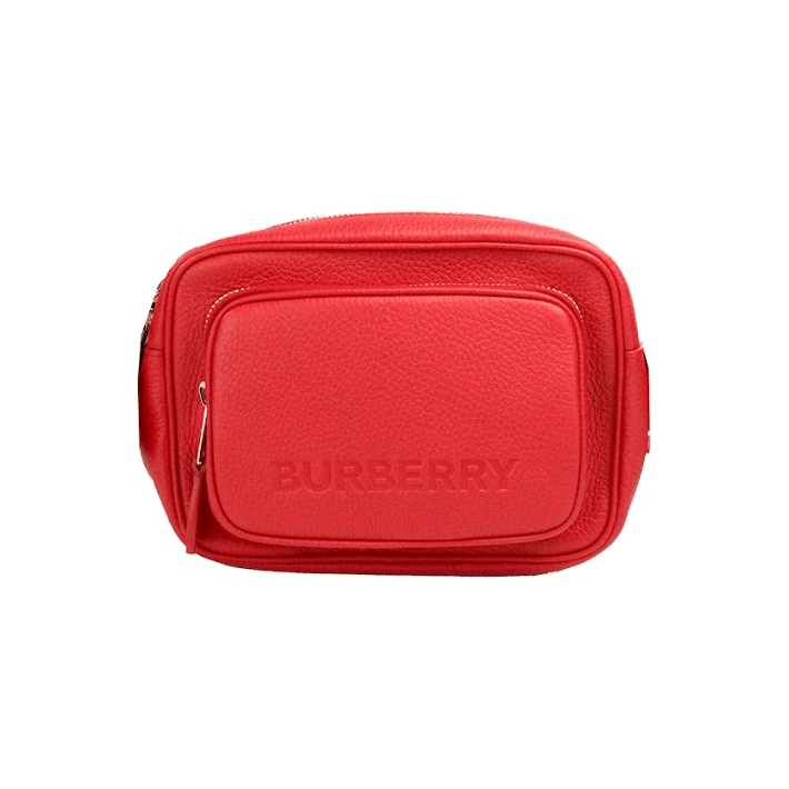 Luxour, Burberry Small Branded Bright Red Grainy Leather Camera Crossbody Bag, 