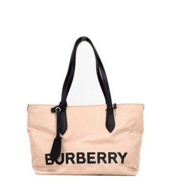 Luxour, Burberry Small Rose Beige Logo Branded Econyl Nylon Tote Shoulder Handbag Purse, 