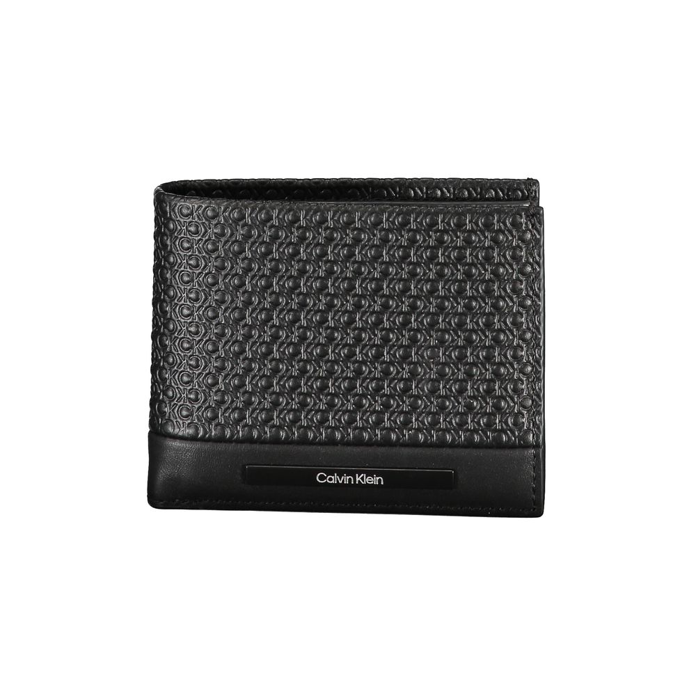 Luxour, Calvin Klein Sleek Black Leather Wallet with Contrast Details, 