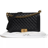 Thumbnail for Chanel Black Large Lambskin Double Chain Gold Leather Shoulder Bag - Luxour