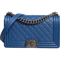 Thumbnail for Chanel Blue Lambskin Double Chain Leather Medium Shoulder Bag - Luxour