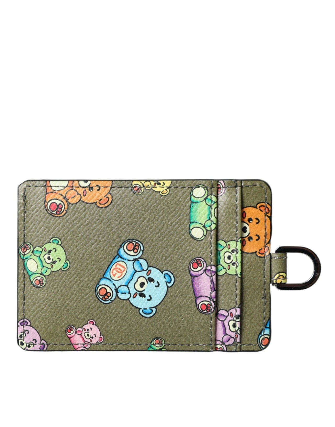 Dolce & Gabbana Army Green Teddy Bear Leather Women Card Holder Wallet - Luxour