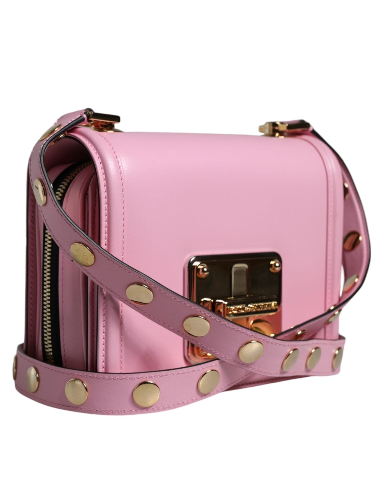 Dolce & Gabbana Baby Pink LOLA Leather Studded Crossbody Strap Bag - Luxour