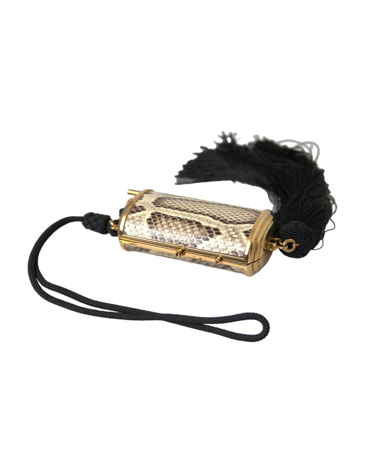 Dolce & Gabbana Beige Exotic Leather Mini Mirror Tassel Make Up Holder Bag - Luxour