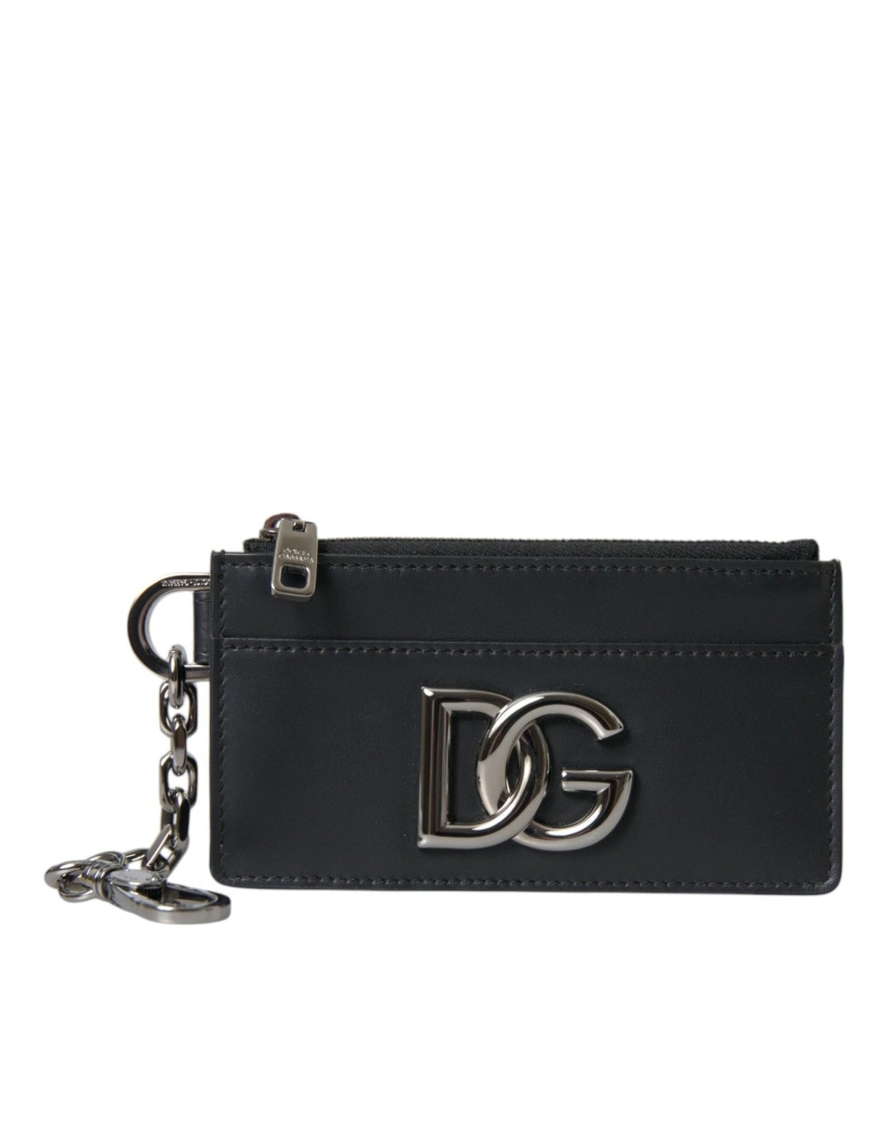 Luxour, Dolce & Gabbana Black Calfskin Leather DG Logo Card Holder Wallet Men, 