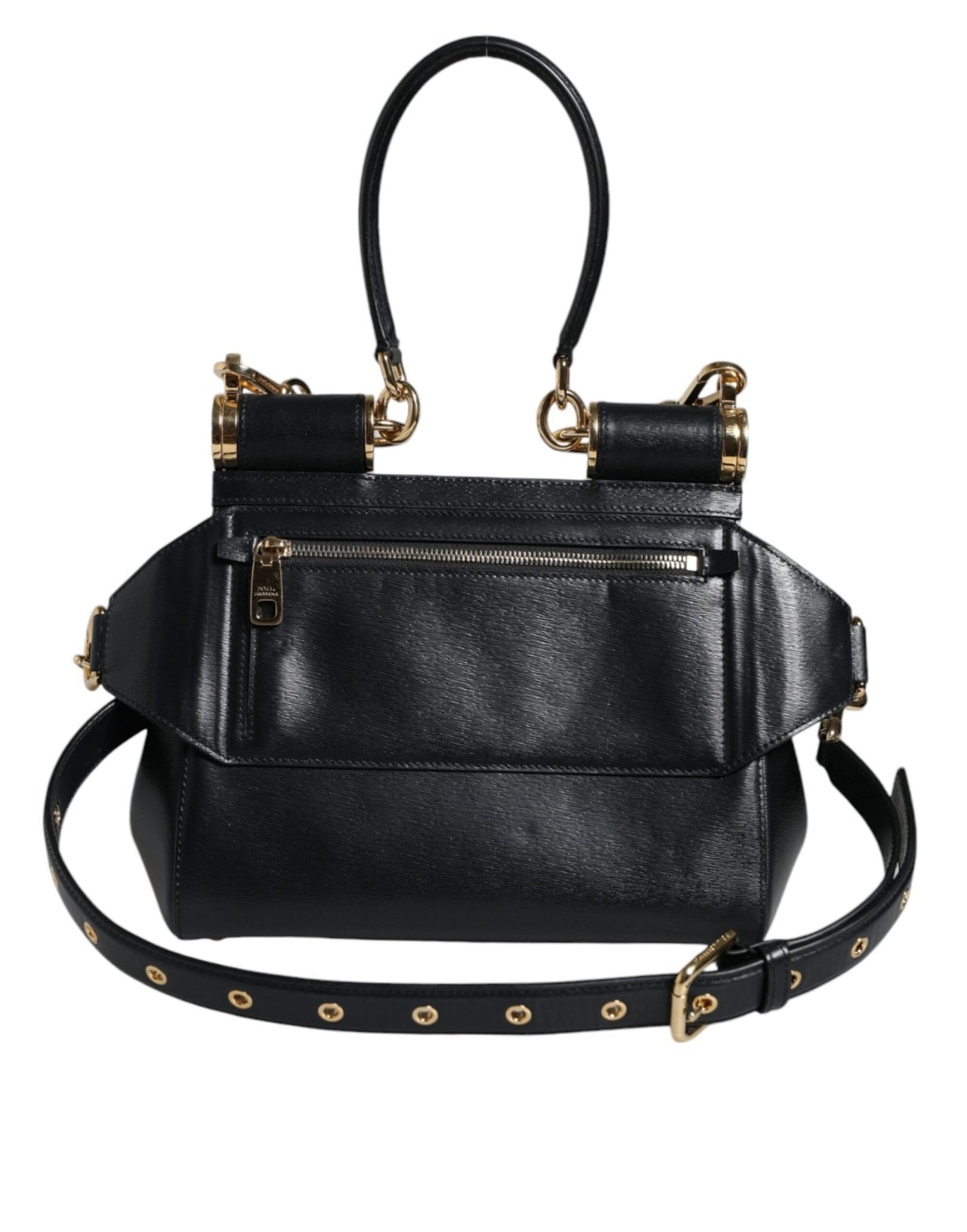 Luxour, Dolce & Gabbana Black Calfskin Leather SICILY Chain Strap Crossbody Bag, 