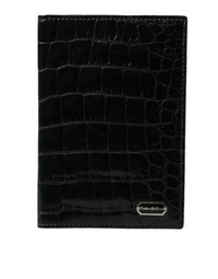 Thumbnail for Dolce & Gabbana Black Exotic Skin Leather Long Bifold Passport Holder - Luxour