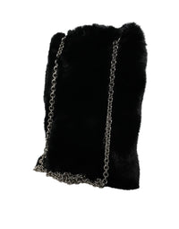 Thumbnail for Dolce & Gabbana Black Faux Fur Silver Chain Crossbody Shoulder Purse Bag - Luxour