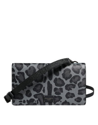 Thumbnail for Dolce & Gabbana Black Gray Leopard Leather Bifold Card Slot Crossbody Bag - Luxour