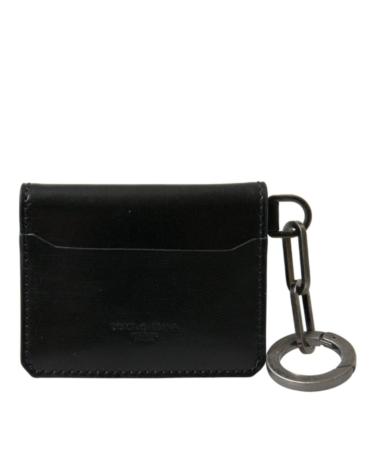 Luxour, Dolce & Gabbana Black Leather Bifold Logo Card Holder Keyring Wallet, 