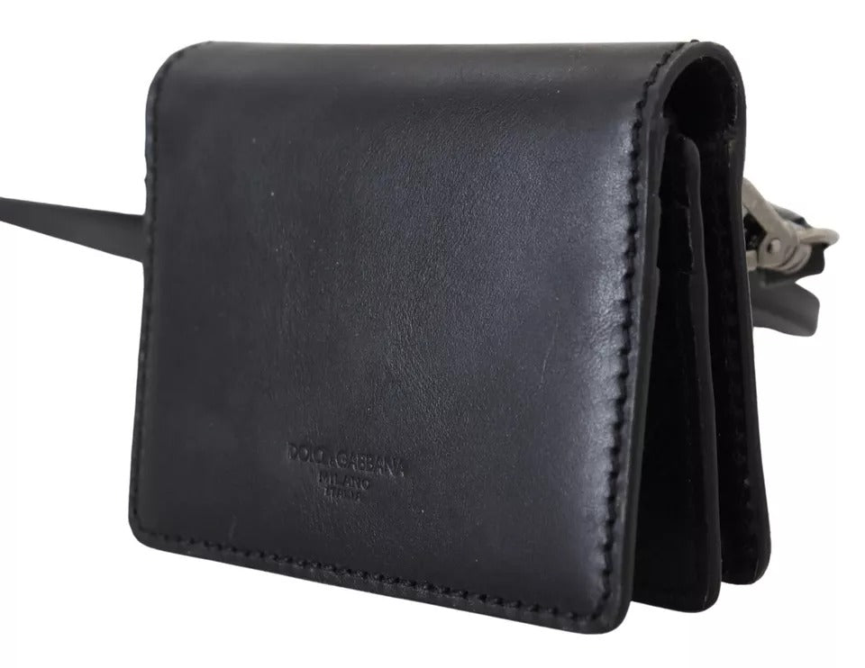 Dolce & Gabbana Black Leather Bifold Shoulder Sling Women Wallet - Luxour