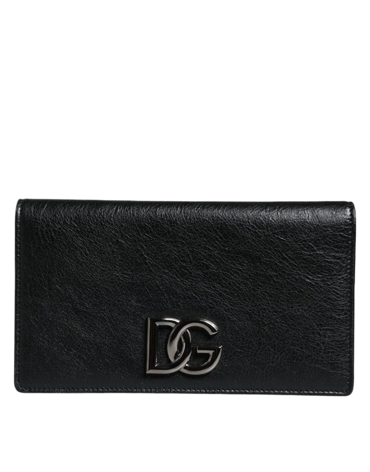 Dolce & Gabbana Black Leather DG Logo Bifold Card Slot Crossbody Bag - Luxour