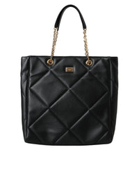 Thumbnail for Dolce & Gabbana Black Leather JUNGLE Quilted Shopping Tote Bag - Luxour