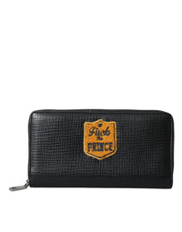 Thumbnail for Dolce & Gabbana Black Leather Logo Patch Zip Around Continental Wallet - Luxour