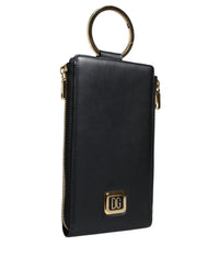 Thumbnail for Dolce & Gabbana Black Leather Logo Plaque Neck Strap Card Coin Wallet - Luxour