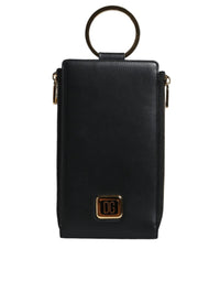 Thumbnail for Dolce & Gabbana Black Leather Logo Plaque Neck Strap Card Coin Wallet - Luxour