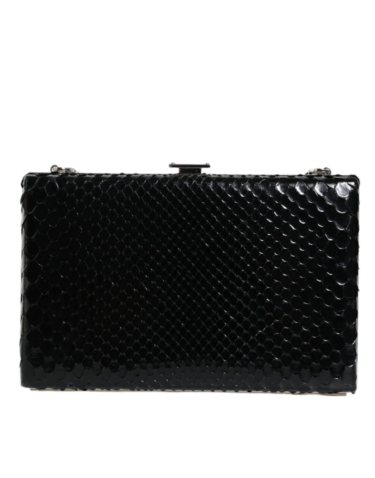 Luxour, Dolce & Gabbana Black Leather Silver Frame Clutch Mini Crossbody Bag, 