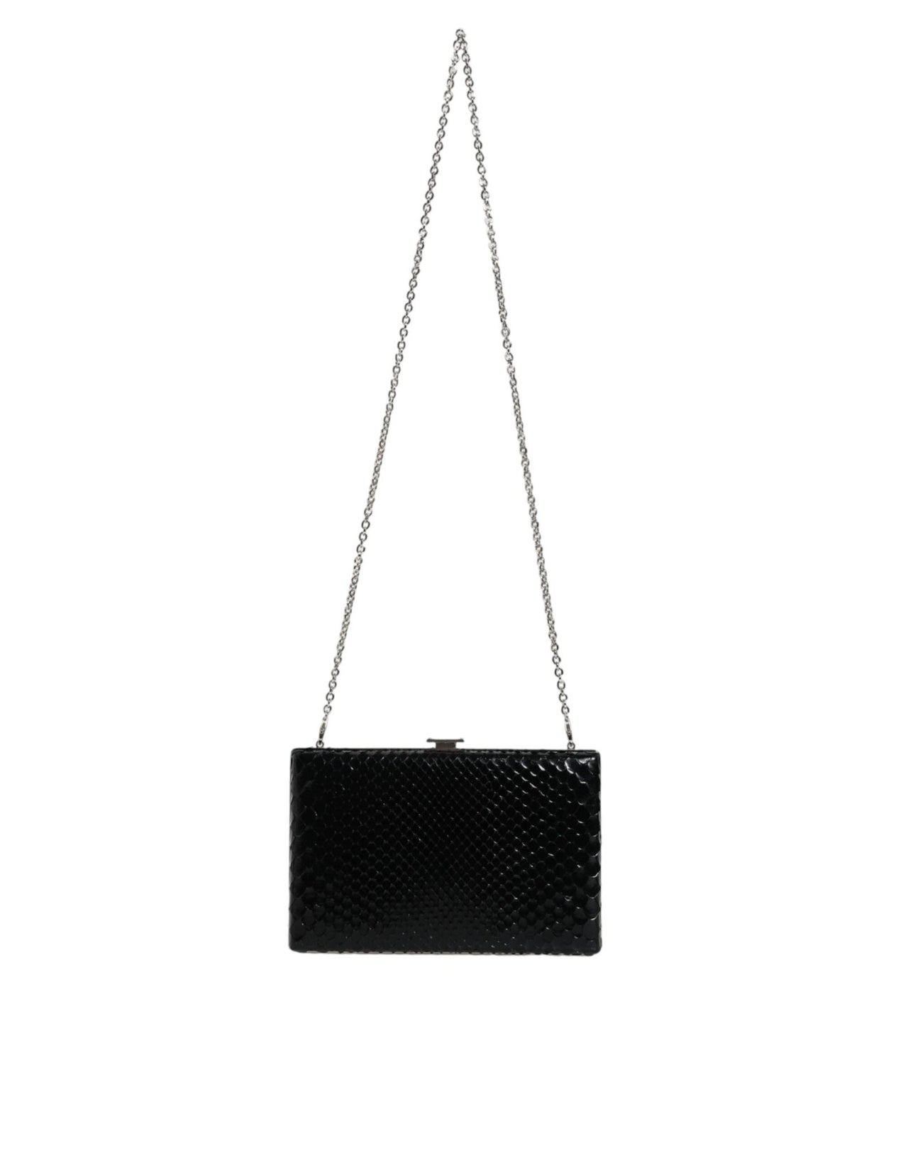 Luxour, Dolce & Gabbana Black Leather Silver Frame Clutch Mini Crossbody Bag, 