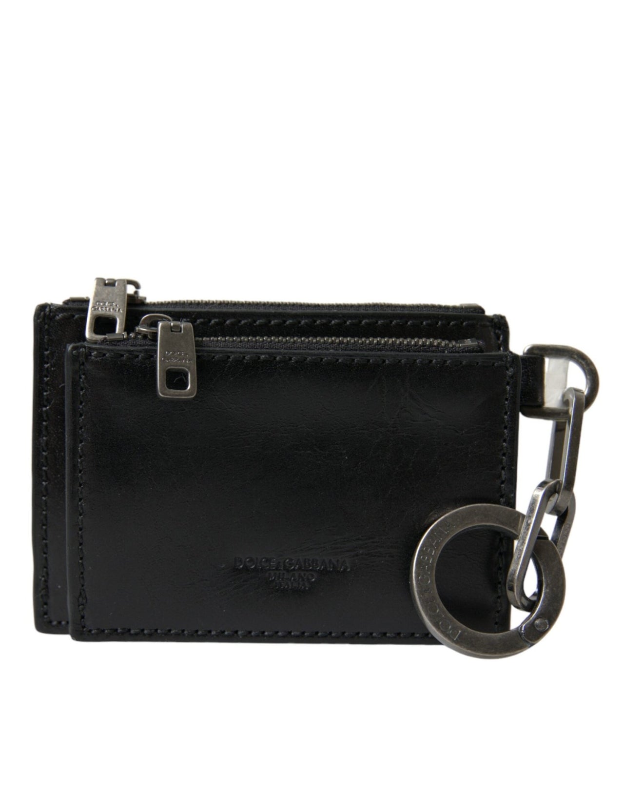 Luxour, Dolce & Gabbana Black Leather Zip Logo Keyring Coin Purse Keyring Wallet, 