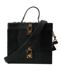 Thumbnail for Dolce & Gabbana Black Lizard Embossed Calfskin Leather Double Box Bag - Luxour