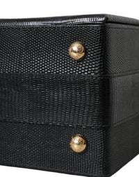 Thumbnail for Dolce & Gabbana Black Lizard Embossed Calfskin Leather Double Box Bag - Luxour