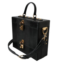 Thumbnail for Dolce & Gabbana Black Lizard Embossed Calfskin Leather Double Box Bag - Luxour