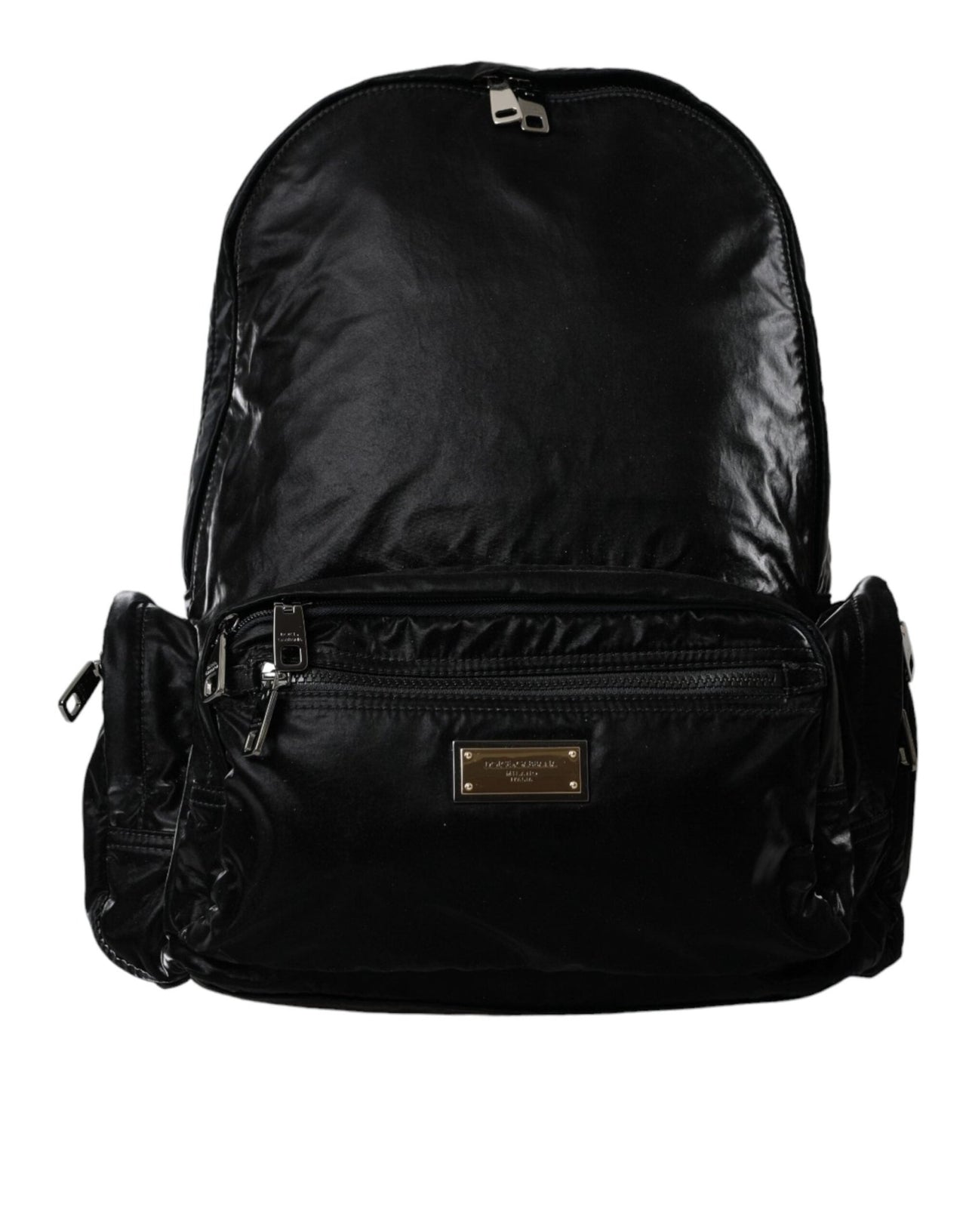 Dolce & Gabbana Black Patent Leather Logo Plaque Backpack Bag - Luxour