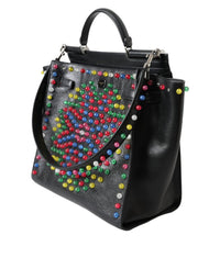 Thumbnail for Dolce & Gabbana Black SICILY Leather LED Top Handle Shoulder Bag - Luxour