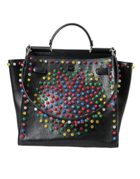 Thumbnail for Dolce & Gabbana Black SICILY Leather LED Top Handle Shoulder Bag - Luxour